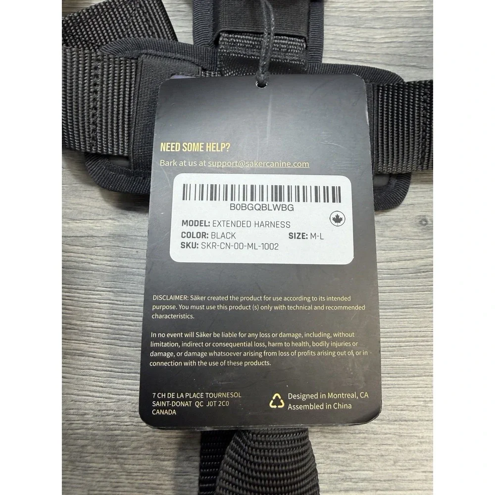 Saker Ascension Extended Dog Harness Black Sz Med/Large Rainbow Reflective NWT
